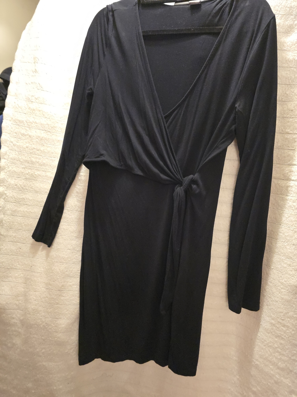 Kenar Black Long-Sleeve Wrap Dress with Side Tie